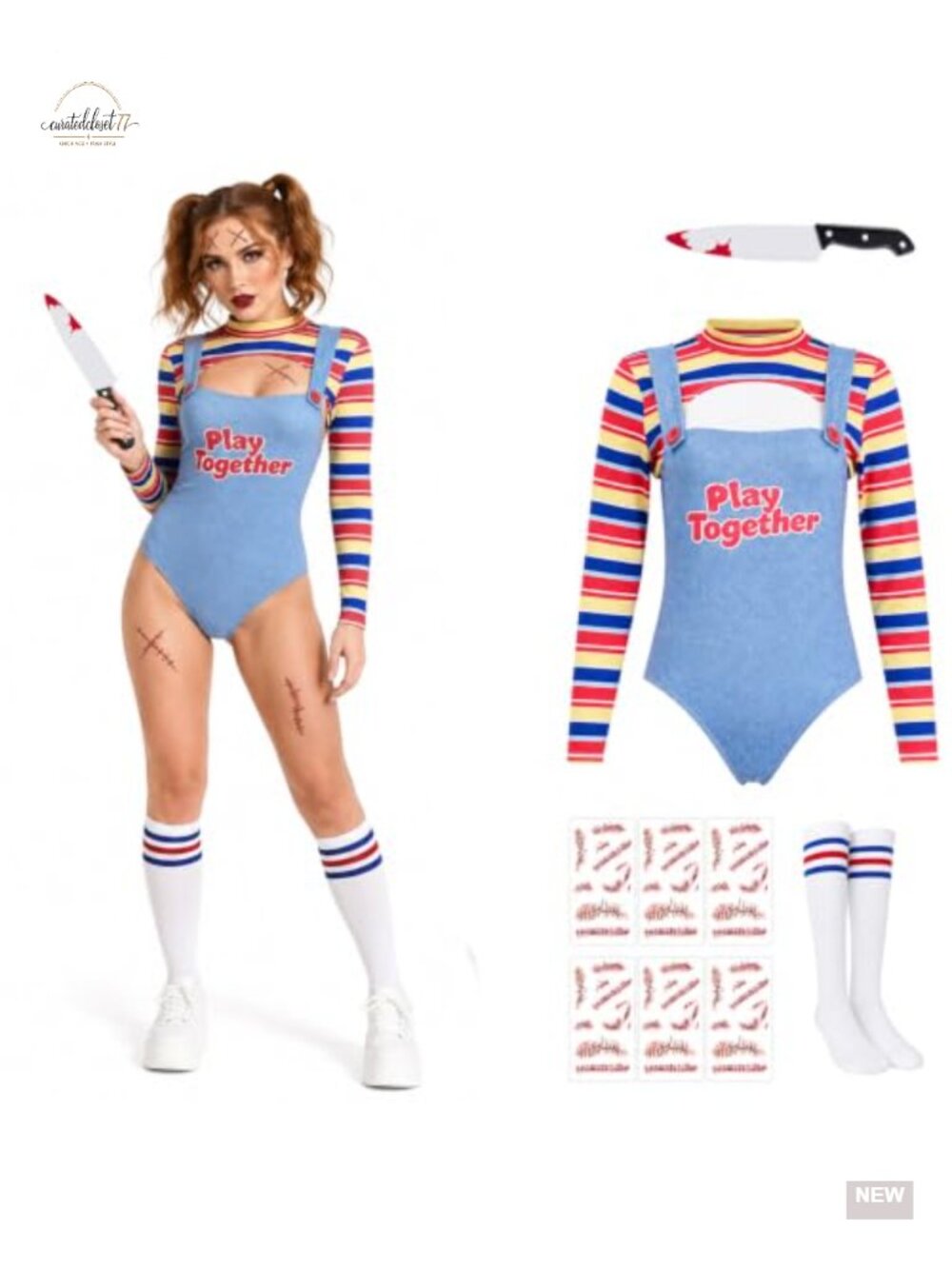 Women's Scary Doll Costume 8PC Set Polyester Halloween Cosplay